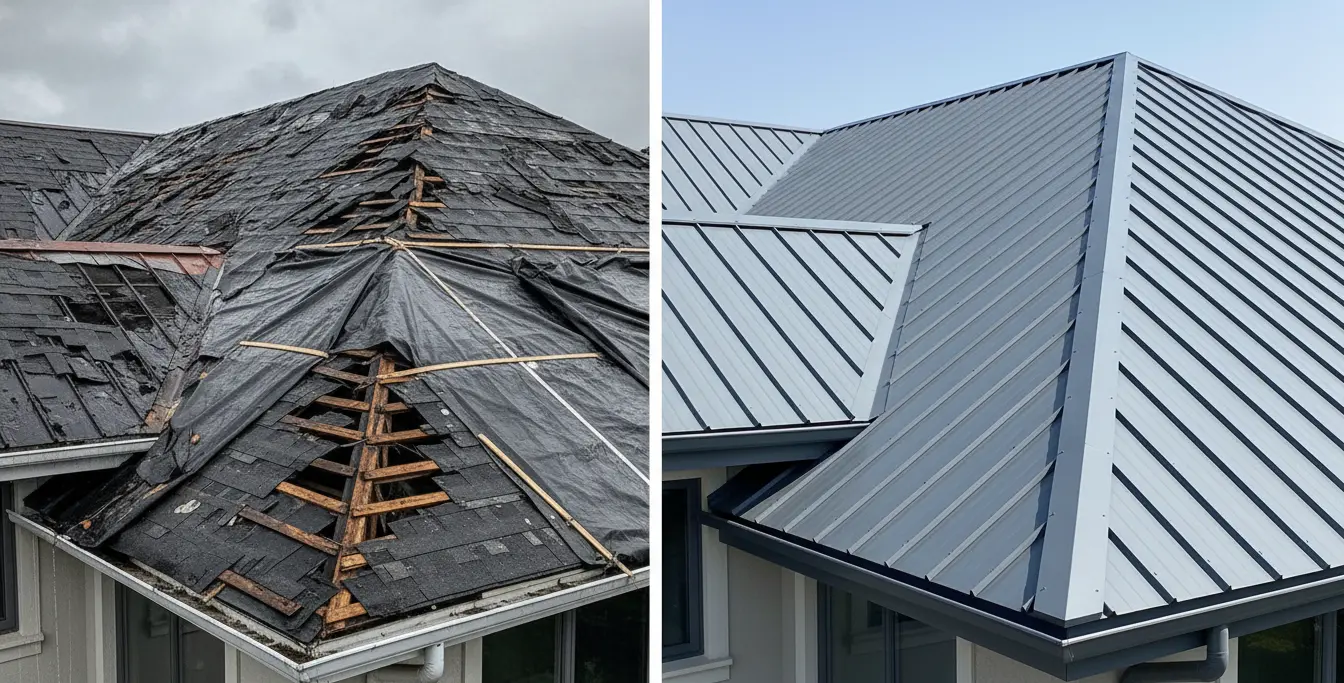 Storm damage roof stabilization and repair project