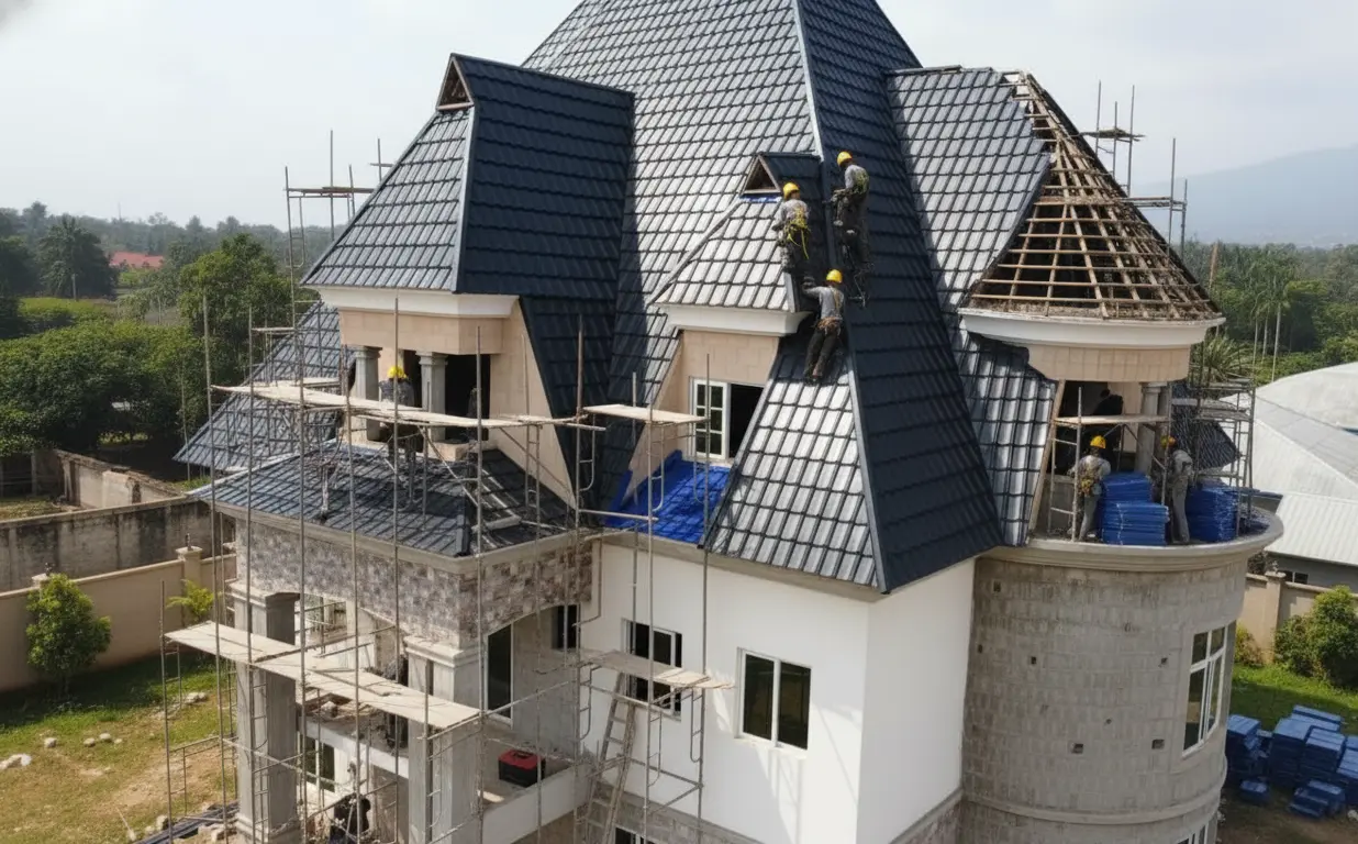 Roof detailing and material layout on a residential project